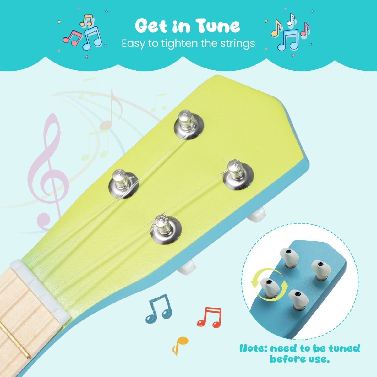 4 Strings Mini Ukulele with Basswood Body for 3+ Years Old