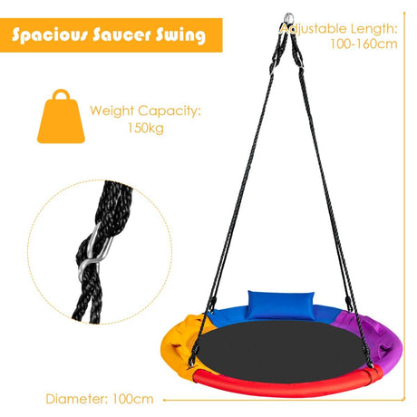 Colorful Saucer Tree Swing Outdoor Round Platform Swing with Pillow for Kids