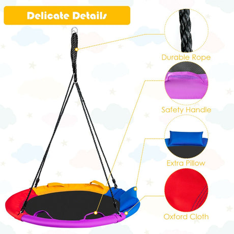 Colorful Saucer Tree Swing Outdoor Round Platform Swing with Pillow for Kids