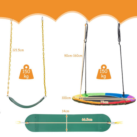 2 Pieces Strap Swing Seat & Saucer Tree Swing Set with Adjustable Hanging Rope (without Stand)