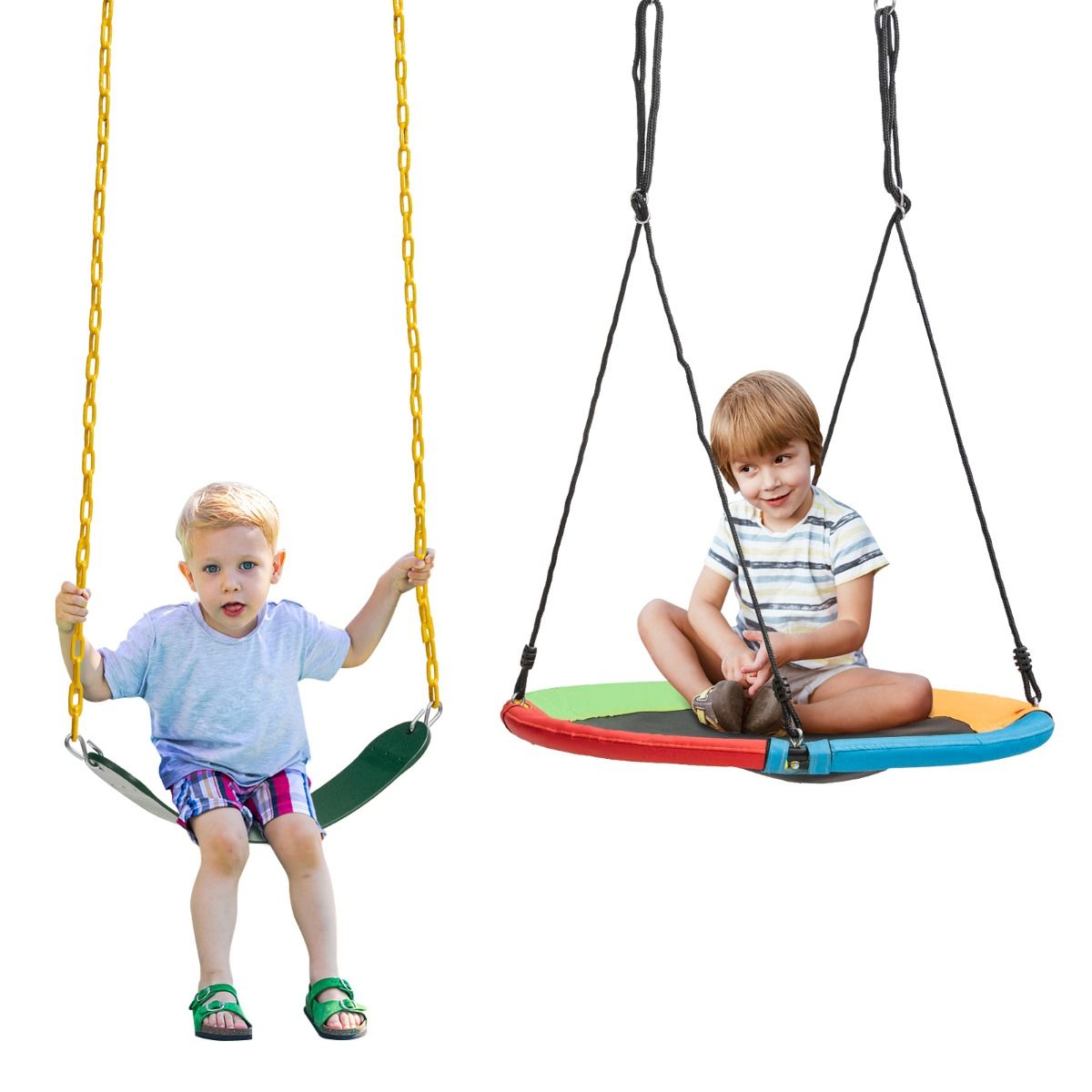 2 Pieces Strap Swing Seat & Saucer Tree Swing Set with Adjustable Hanging Rope (without Stand)