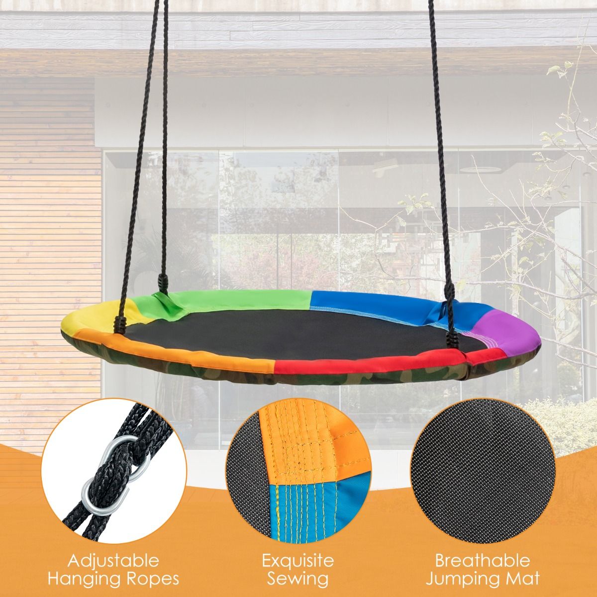2 Pieces Strap Swing Seat & Saucer Tree Swing Set with Adjustable Hanging Rope (without Stand)
