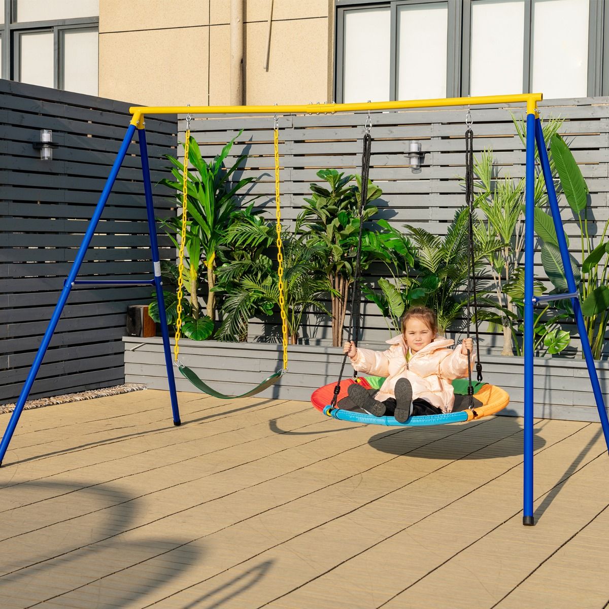 2 Pieces Strap Swing Seat & Saucer Tree Swing Set with Adjustable Hanging Rope (without Stand)