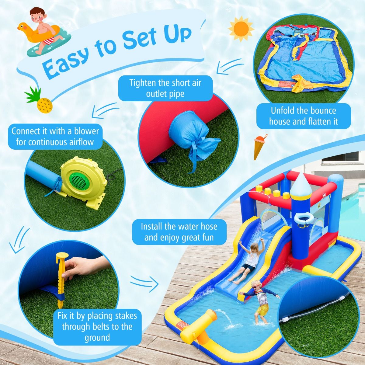 Inflatable Water Slide with Jumping House for Kids Aged 3+