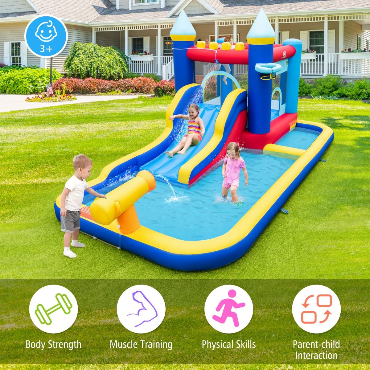 Inflatable Water Slide with Jumping House for Kids Aged 3+