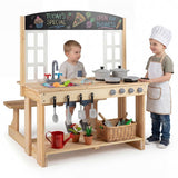 Outdoor Mud Kitchen with Stoves & Sink and Chalkboard for Kids