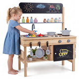Outdoor Mud Kitchen for Kids Wooden Play Pretend Kitchen with Stoves