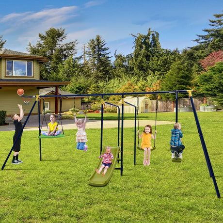 7-in-1 Outdoor Swing Set with Ground Stakes for Garden/Backyard/Park