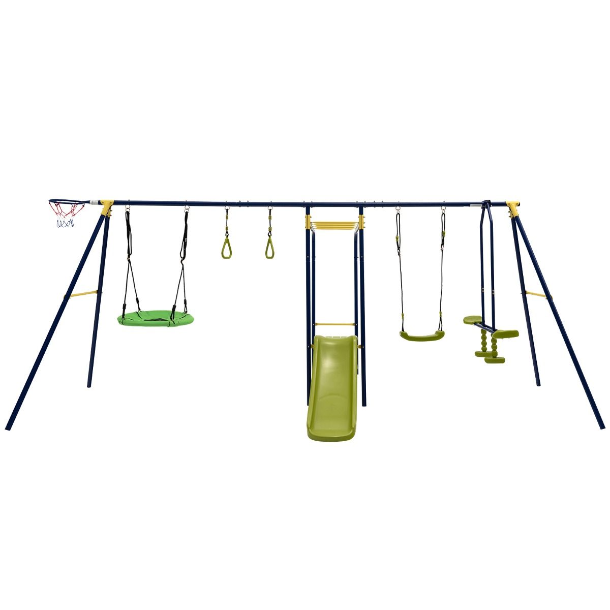 7-in-1 Outdoor Swing Set with Ground Stakes for Garden/Backyard/Park