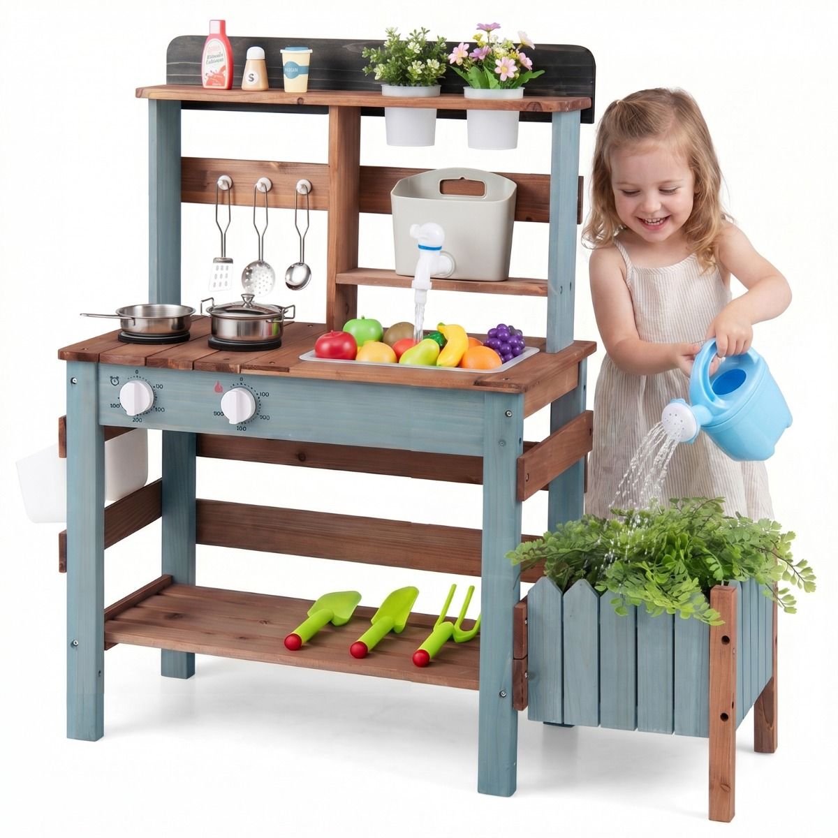 Outdoor Wooden Mud Kitchen Set Play Kitchen with Running Water