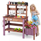 Outdoor Wooden Mud Kitchen Set Play Kitchen with Running Water Faucet Tank