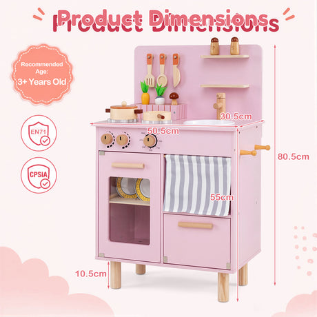 Toddler Kitchen Playset w/ Stoves, Faucet, Sink, Pretend Play Food, Cookware Accessories