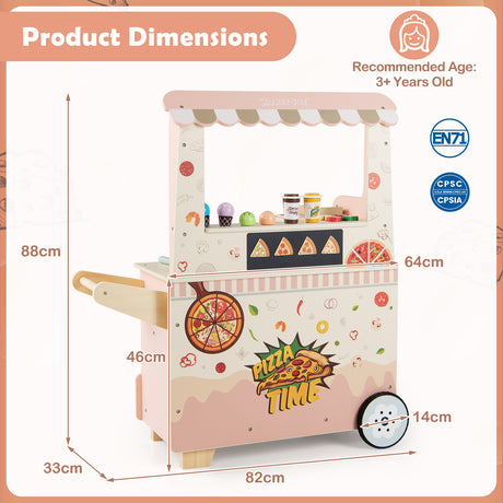 Wooden Pretend Play Snack Cart with Oven and Magnetic Blackboard