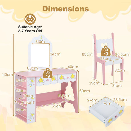 Princess Girls Makeup Table with Mirror and Chair