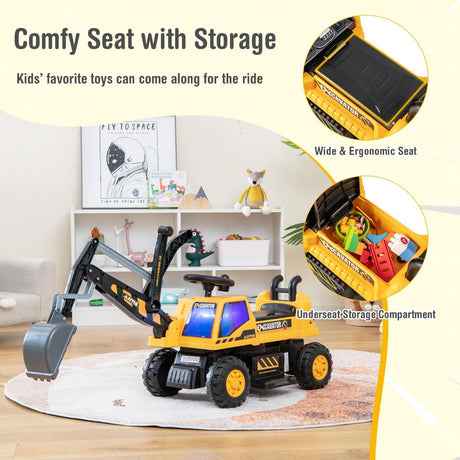 Ride-on Excavator with Music LED Lights and 30° Rotatable for Kids