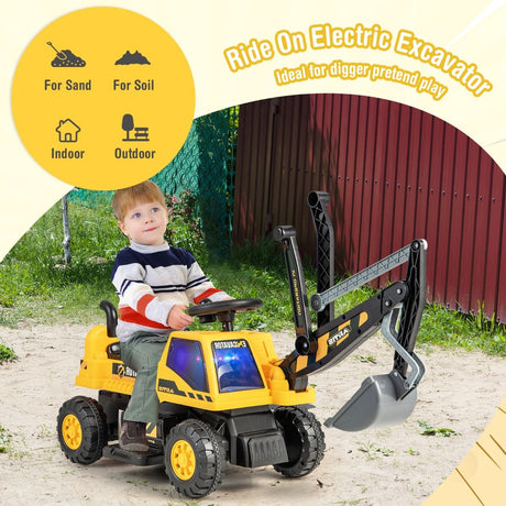 Ride-on Excavator with Music LED Lights and 30° Rotatable for Kids