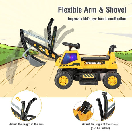 Ride-on Excavator with Music LED Lights and 30° Rotatable for Kids