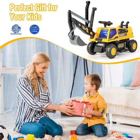 Ride-on Excavator with Music LED Lights and 30° Rotatable for Kids