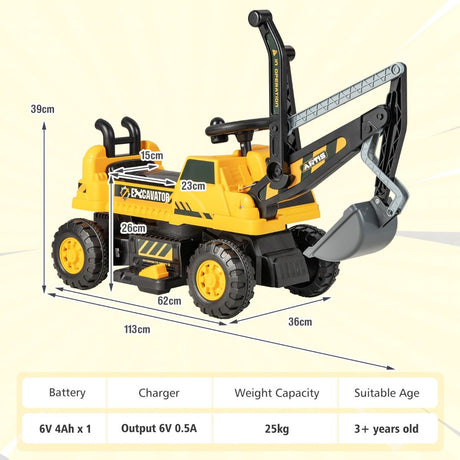 Ride-on Excavator with Music LED Lights and 30° Rotatable for Kids