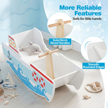 Wooden Rocking Ship with Nautical Theme for 1-5 Years Old Kids