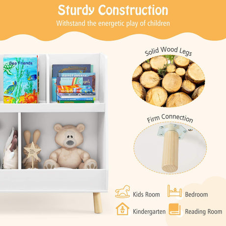 5-Cube Kids Bookshelf and Toy Organiser Wooden Storage Bookcase w/ Wood Legs