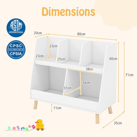 5-Cube Kids Bookshelf and Toy Organiser Wooden Storage Bookcase w/ Wood Legs