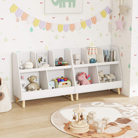 5-Cube Kids Bookshelf and Toy Organiser Wooden Storage Bookcase w/ Wood Legs