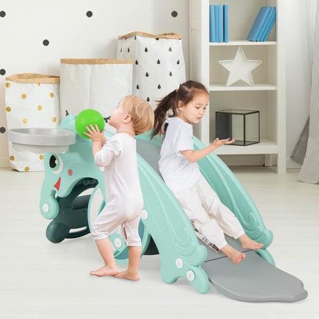 HONEY JOY 3-in-1 Kids Slide Rocking Horse Set with Basketball Hoop Indoor Gift