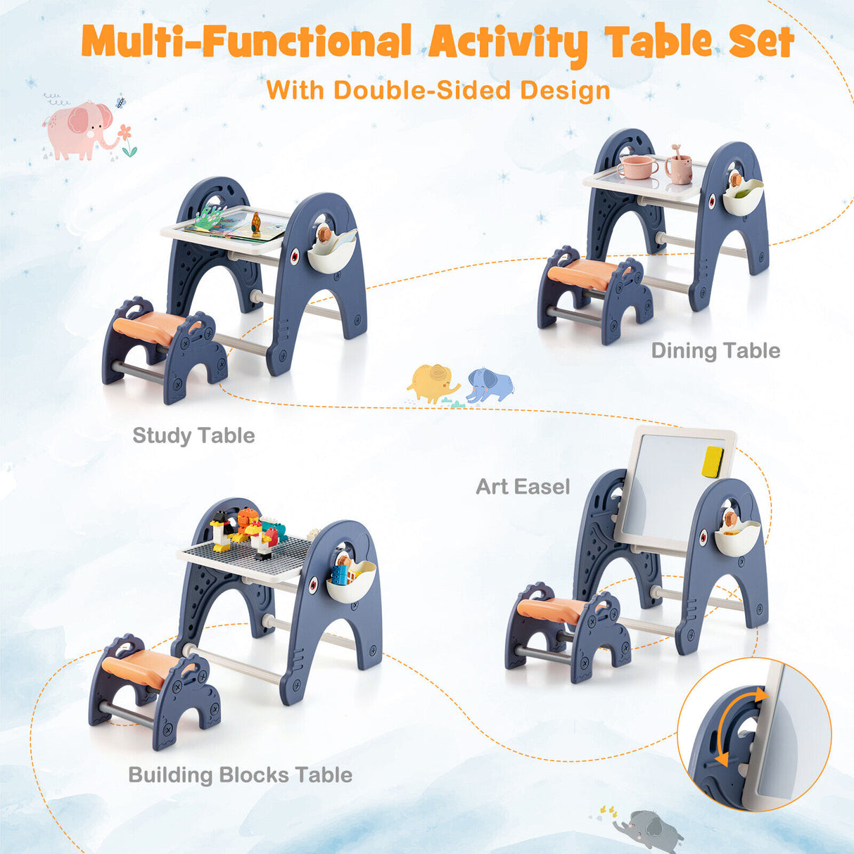 HONEY JOY Kid Art Easel Stool Set Magnetic Drawing Board Table w/Building Blocks