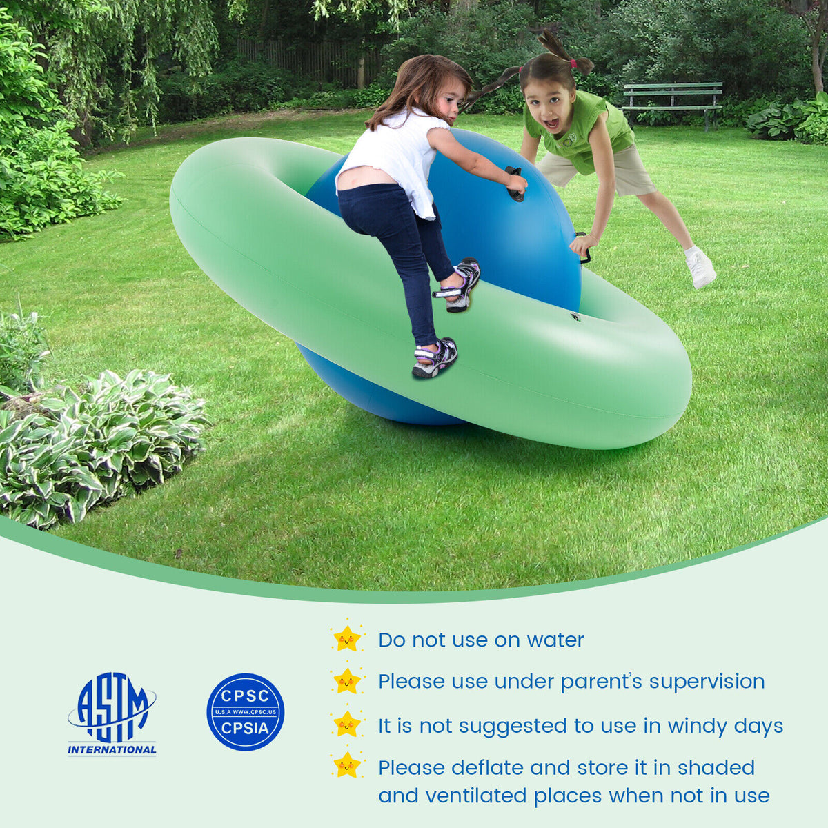 Dome Rocker HONEY JOY 7.5FT Inflatable Dome Rocker Bouncer w/ 6 Handles Outdoor Ba ...