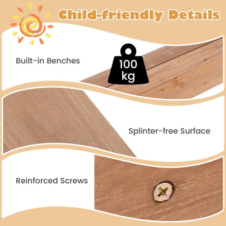 HONEY JOY Kids Sandpit Wooden Sandbox Sand Pit Play Station w/Canopy Bench Seats