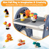 HONEY JOY Kid Art Easel Stool Set Magnetic Drawing Board Table w/Building Blocks
