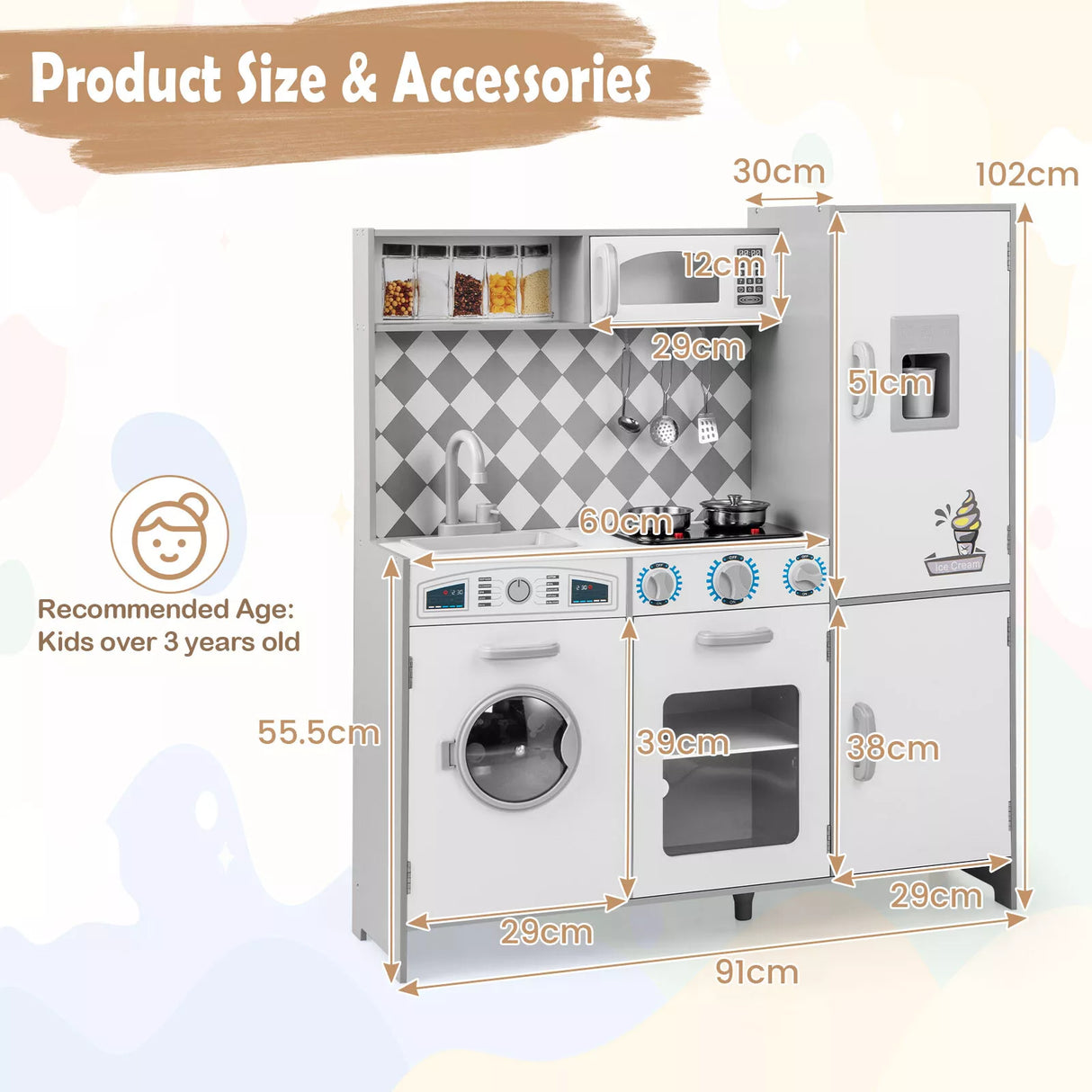 HONEY JOY Kids Kitchen Playset Pretend Play Kitchen Toy Set w/Washing Machine
