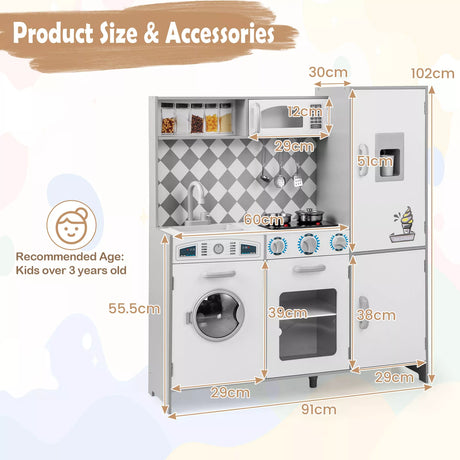 HONEY JOY Kids Kitchen Playset Pretend Play Kitchen Toy Set w/Washing Machine