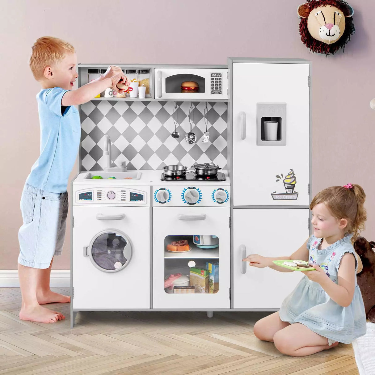 HONEY JOY Kids Kitchen Playset Pretend Play Kitchen Toy Set w/Washing Machine
