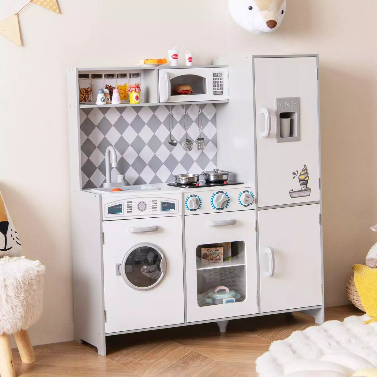 HONEY JOY Kids Kitchen Playset Pretend Play Kitchen Toy Set w/Washing Machine