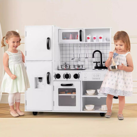 HONEY JOY Kids Pretend Play Kitchen Wooden Kitchen Cooking Sink Playset Gift