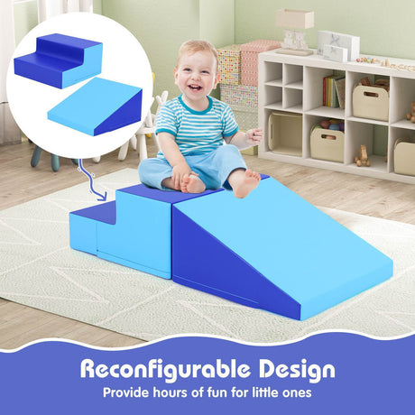 2-Piece Baby Soft Foam Block Playset Toddlers Step and Slide Climber Indoor Active Play