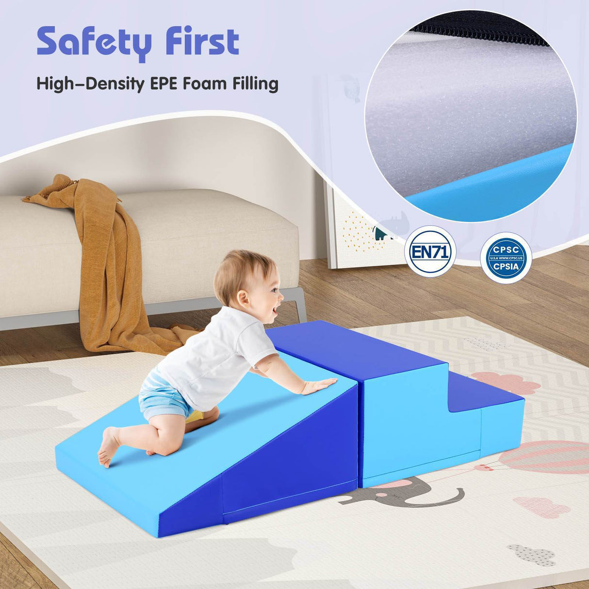 Baby Soft Foam Block Playset Toddlers Step and Slide Climber Indoor Active Play