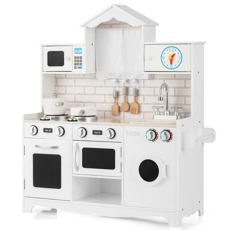 BABYJOY Kids Play Kitchen Wooden Cooking Pretend Playset Cookware