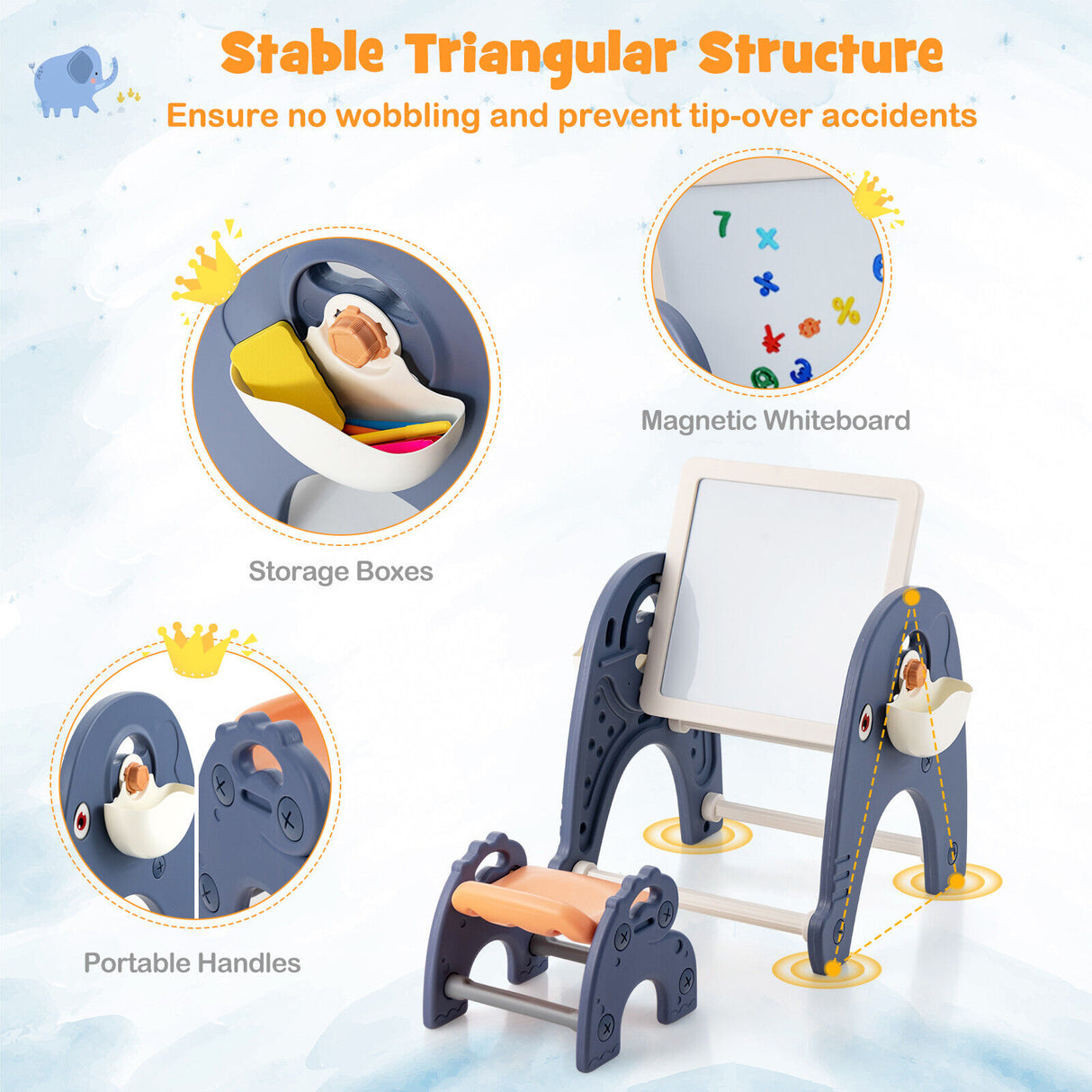 HONEY JOY Kid Art Easel Stool Set Magnetic Drawing Board Table w/Building Blocks