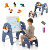 HONEY JOY Kid Art Easel Stool Set Magnetic Drawing Board Table w/Building Blocks
