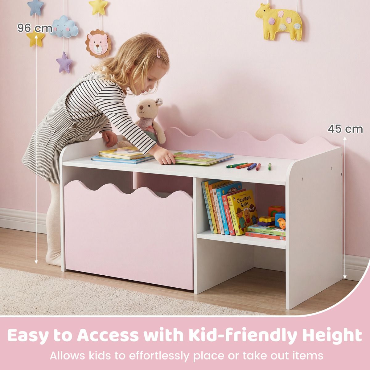 Scalloped Kids Bookshelf and Toy Storage Organizer for Bedroom