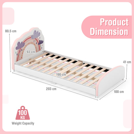 HONEY JOY Single Bed Frames for Kids, Wood Upholstered Twin Bed Platform with Slat Support