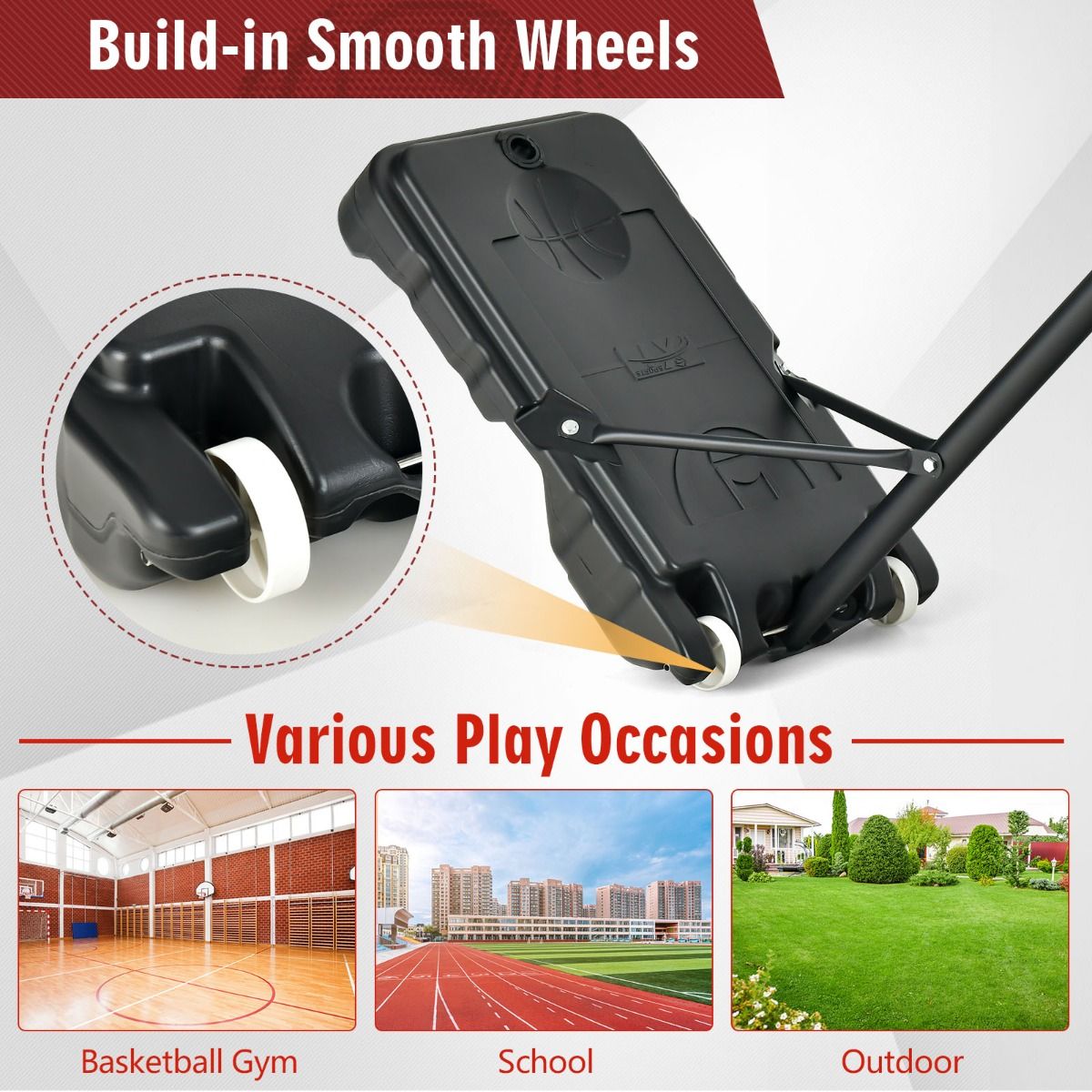 132-251cm Weather-resistance Kids Basketball Hoop with Ball Storage