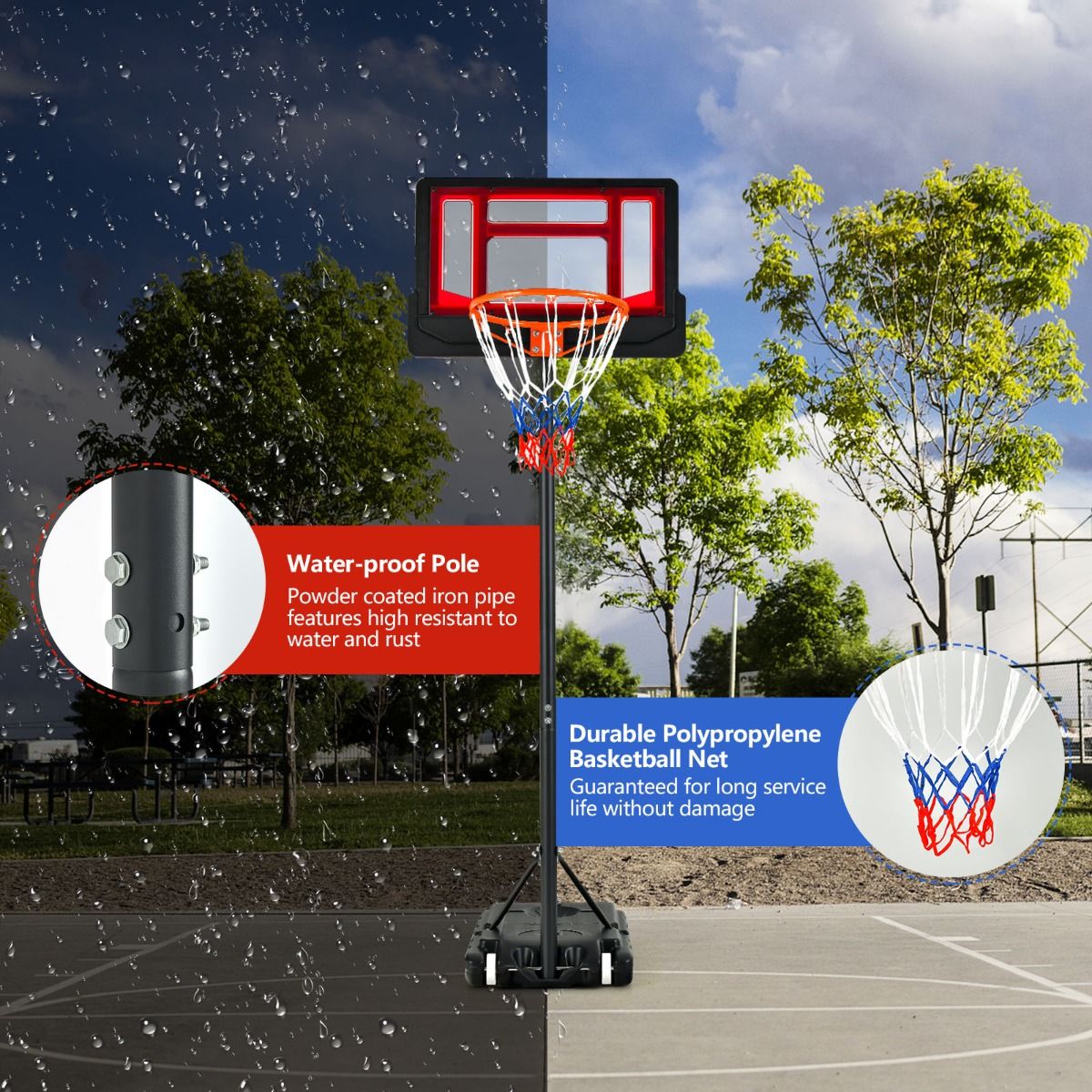 132-251cm Weather-resistance Kids Basketball Hoop with Ball Storage