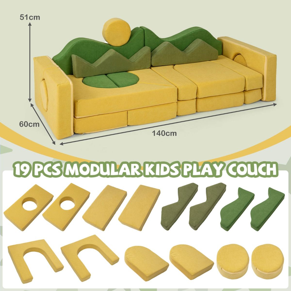 19 Pieces Sunrise Theme Toddler Foam Building Fort