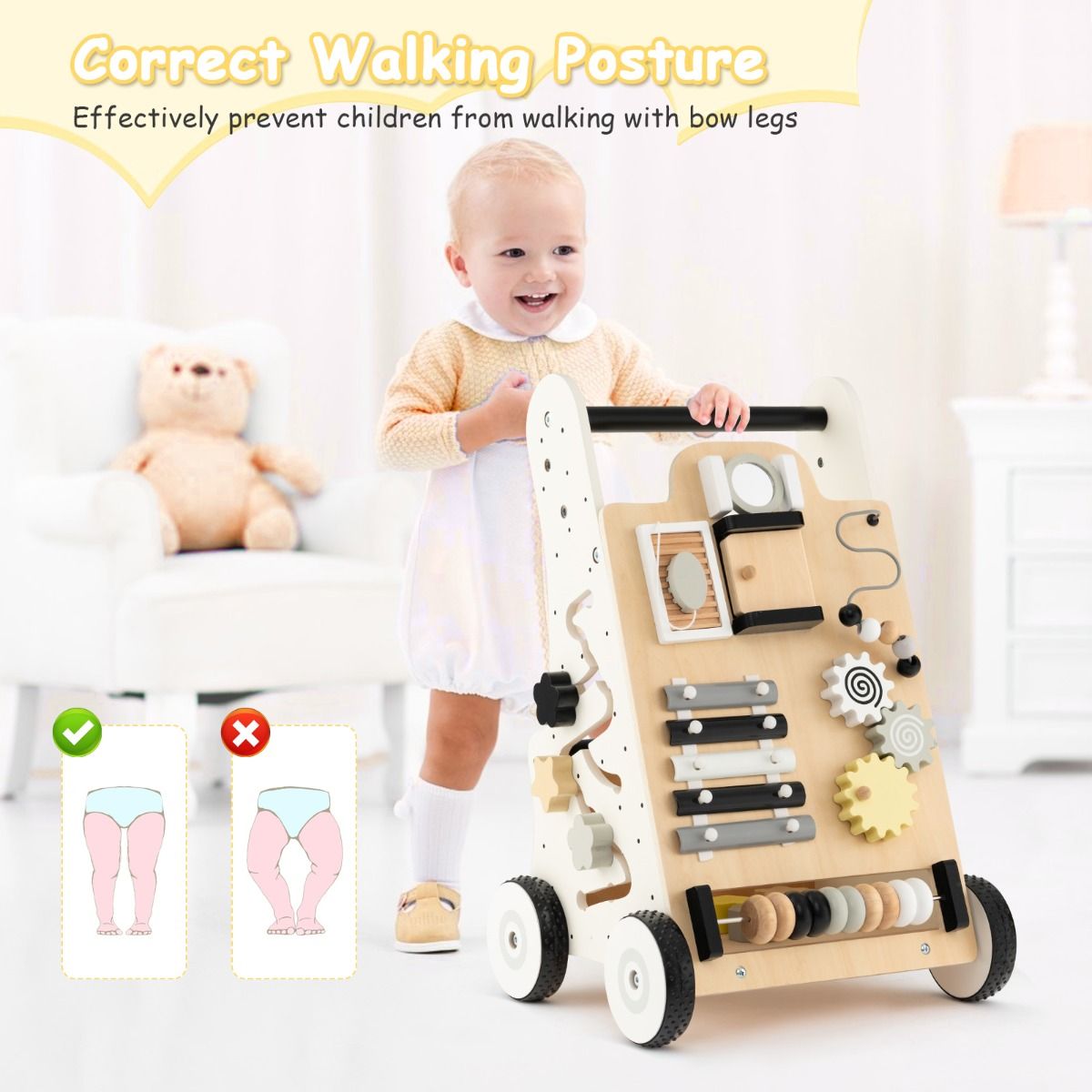 Push and Pull Learning Activity Walker with Double Handles for Babies andToddlers