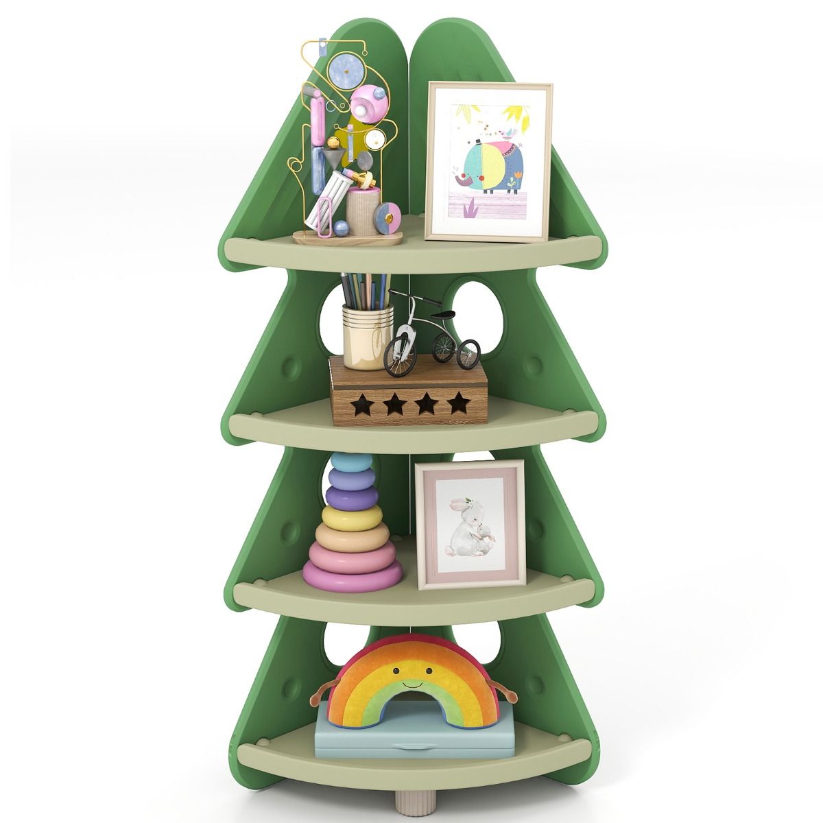 4-Tier Toddler Christmas Tree Bookcase for Kids Room