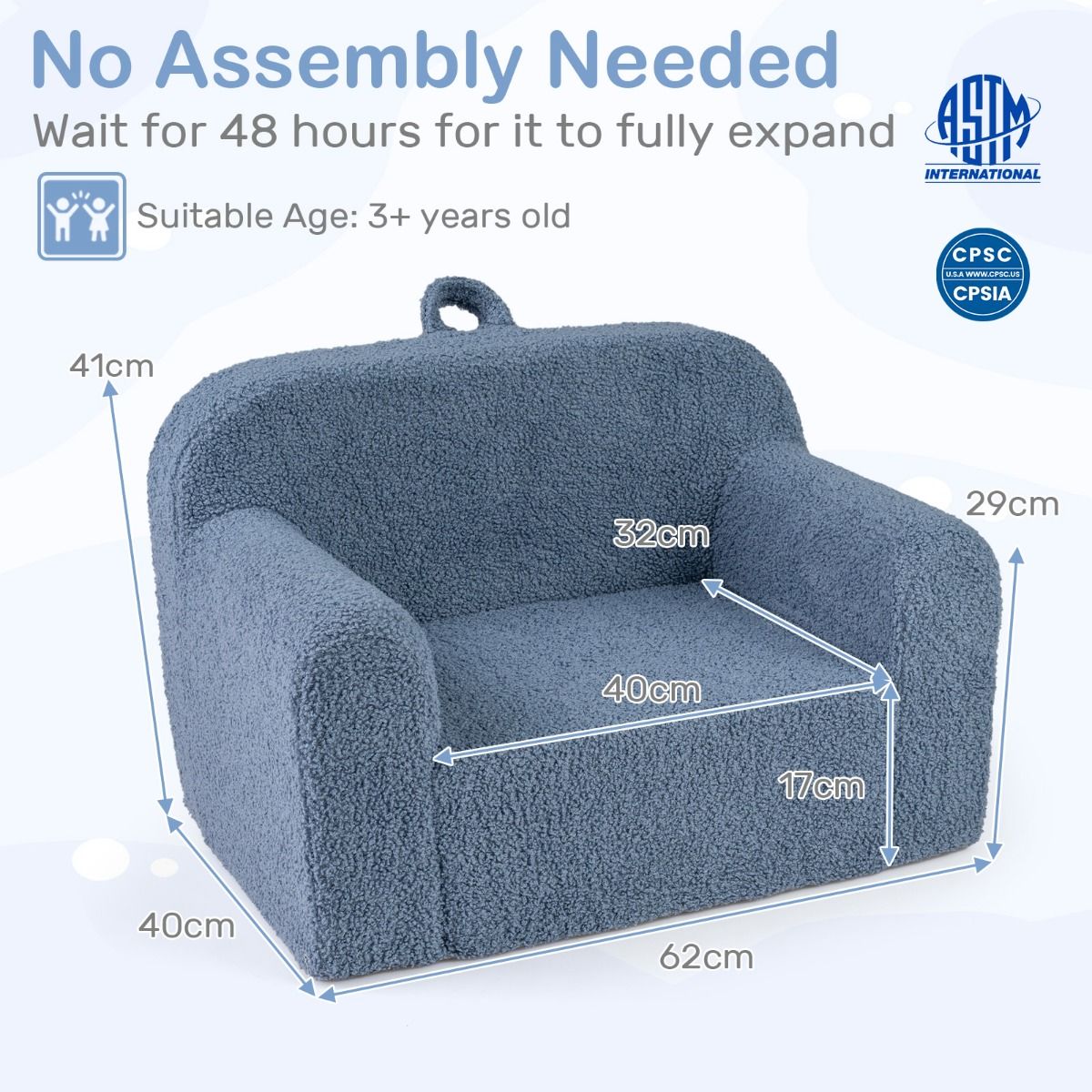 Toddler Foam Couch with Soft Fleece Fabric Cover for Playroom